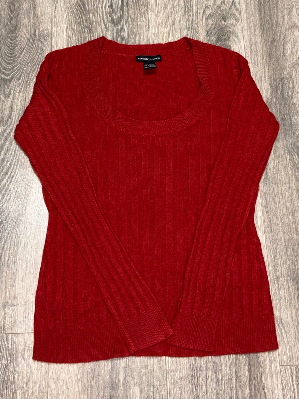 New York & Company Red Ribbed Scoop Neck Sweater
